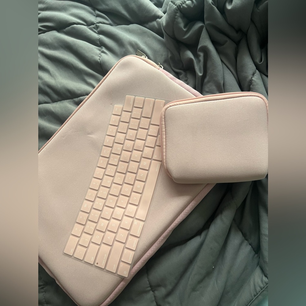 light baby pink macbook air 15 inch sleeve keyboard cover charger case bundle